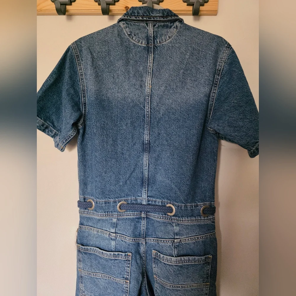 FREE PEOPLE EDISON WIDE LEG COVERALL OVERALL BLUE JEANS SIZE XS‎ - Picture 9 of 11